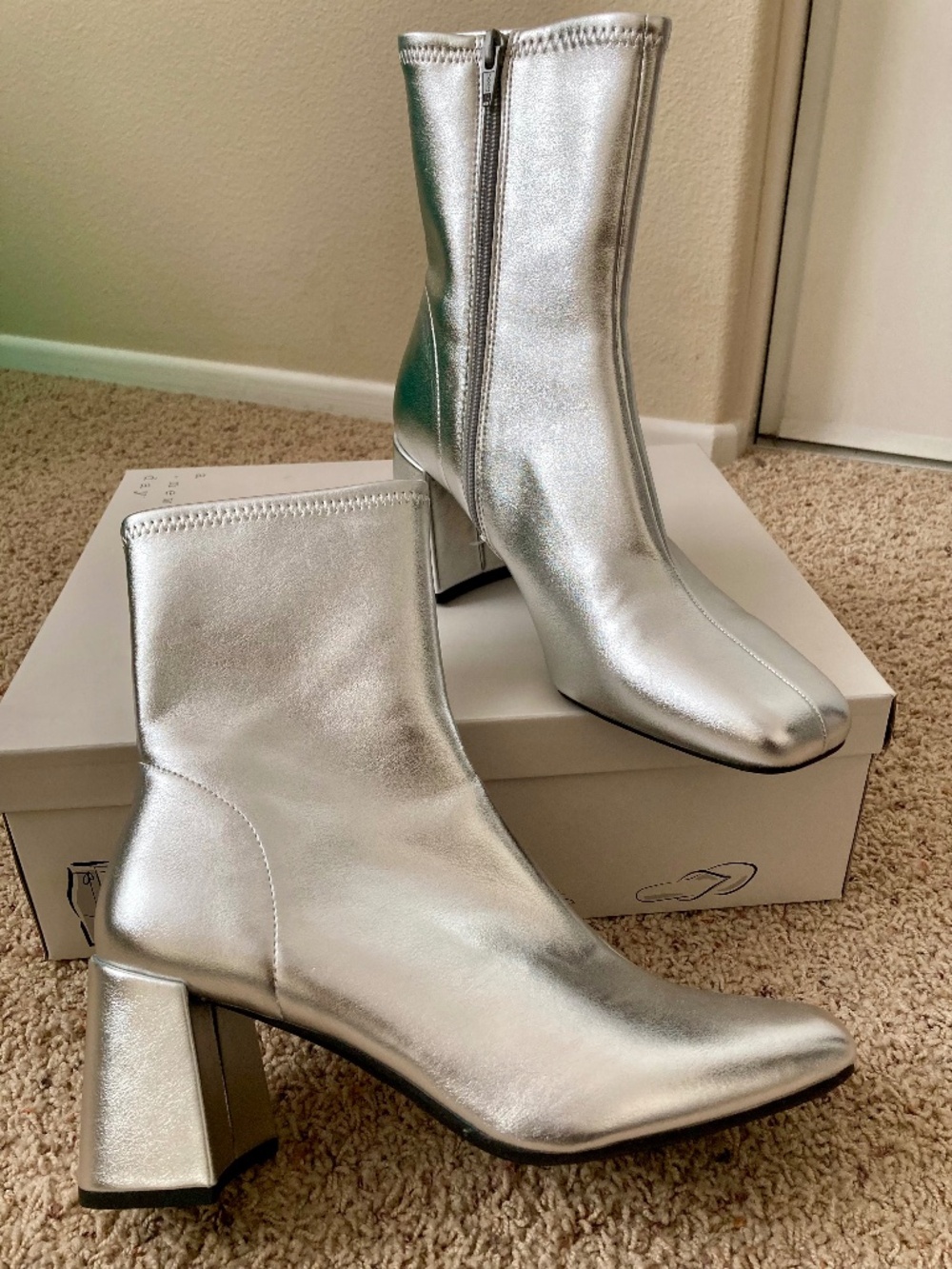 a new day Silver Metallic Mid-Calf Block Heel Boots